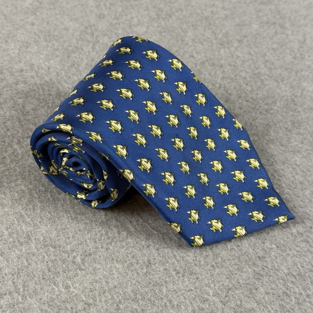 Vintage Utopia Fish Print Blue 100% Silk Handmade Necktie Novelty Tie 58x3.75"